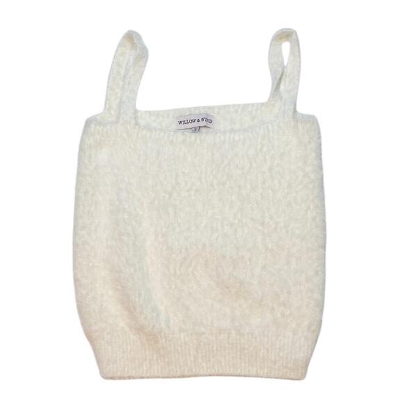 Willow & Wind Fuzzy Knit Ivory Sweater Tank Top – Soft Cozy Sleeveless Crop - Picture 1 of 6